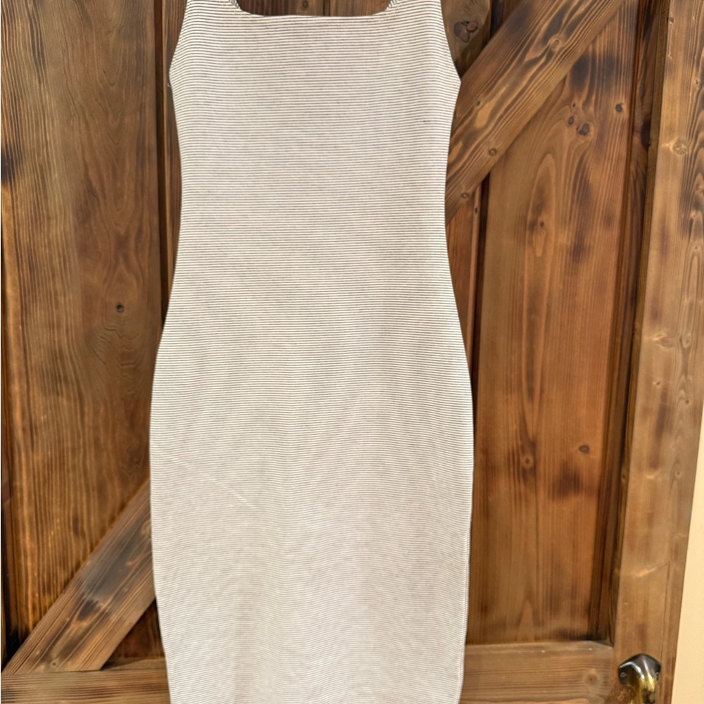 Zara Cream and Black Striped Midi Dress - Picture 2 of 7